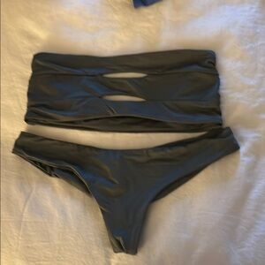 Women's Boys + Arrows Gray Khaki Bandeau Bikini Set